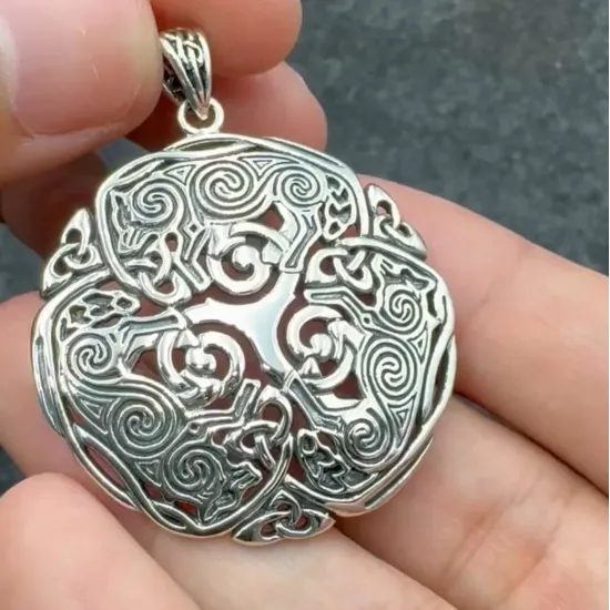 Celtic Wolf Circle Silver Pendant