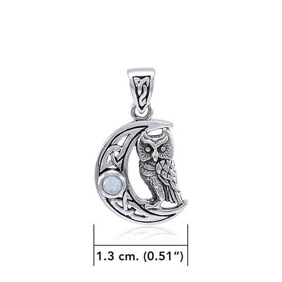 Celtic Owl in Crescent Moon, Silver Pendant