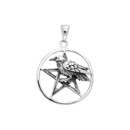 Pentacle With Raven Silver Pendant