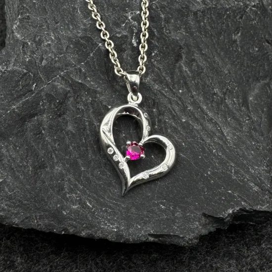 Elegant Heart with Ruby and Zircons Silver pendant