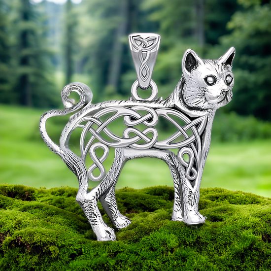 Knotted Cat Silver Pendant