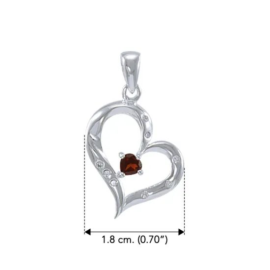 Elegant Heart with Ruby and Zircons Silver pendant