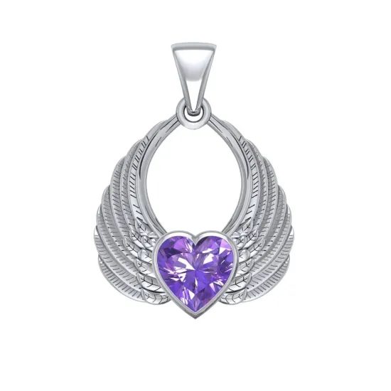 Angel Wings Sterling Silver Pendant with Amethyst