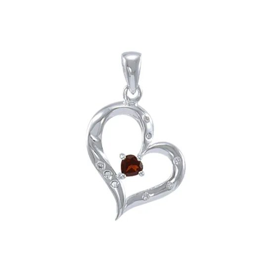 Elegant Heart with Ruby and Zircons Silver pendant