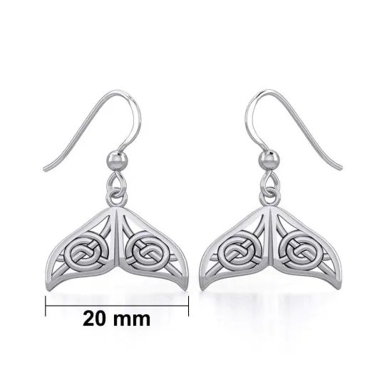 Celtic Knotwork Whale Tail Silver Earrings