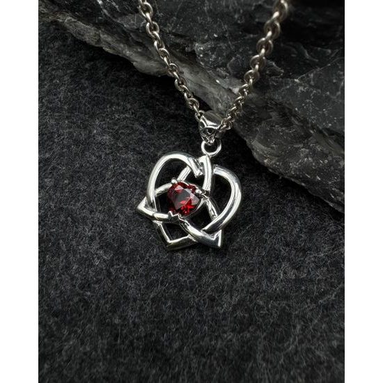Celtic Heart with Garnet Silver Pendant