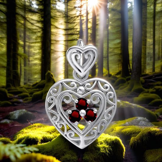 Granátové srdce – stříbrný přívěsek s granáty