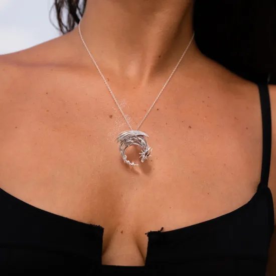 Moon Dragon Silver Pendant