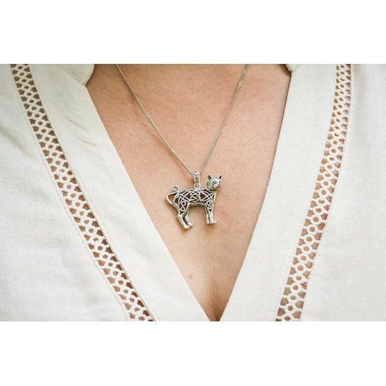 Knotted Cat Silver Pendant