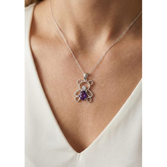 Medvídek s ametystem, stříbrný přívěsek s řetízkem