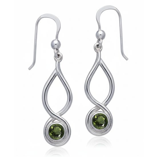 Věčná spirála - stříbrné náušnice s broušeným vltavínem