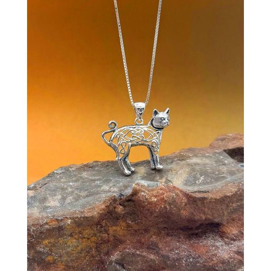 Knotted Cat Silver Pendant