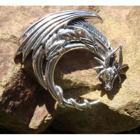 Moon Dragon Silver Pendant