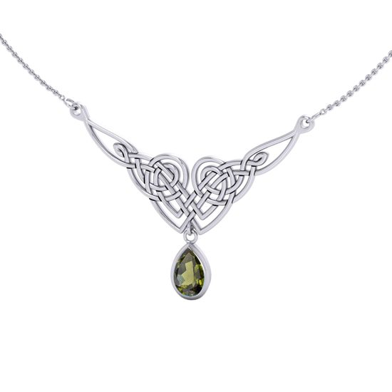 Velká Lady Avalon, stříbrný náhrdelník s velkým broušeným vltavínem