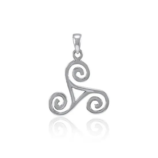 Celtic Triskele Silver Pendant and Earrings Chain Set