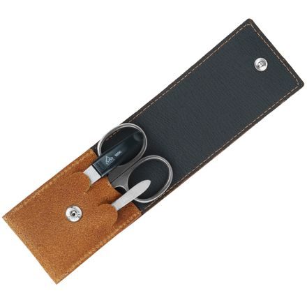 Set de manucure trois pièces en acier inoxydable mat dans un étui en cuir Erbe Solingen - bleu