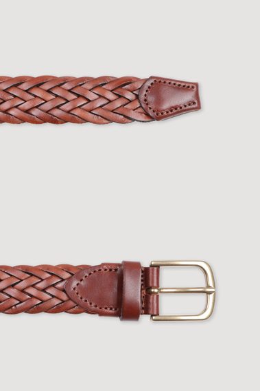 Brooksfield Leather Wowen Belt — Cognac