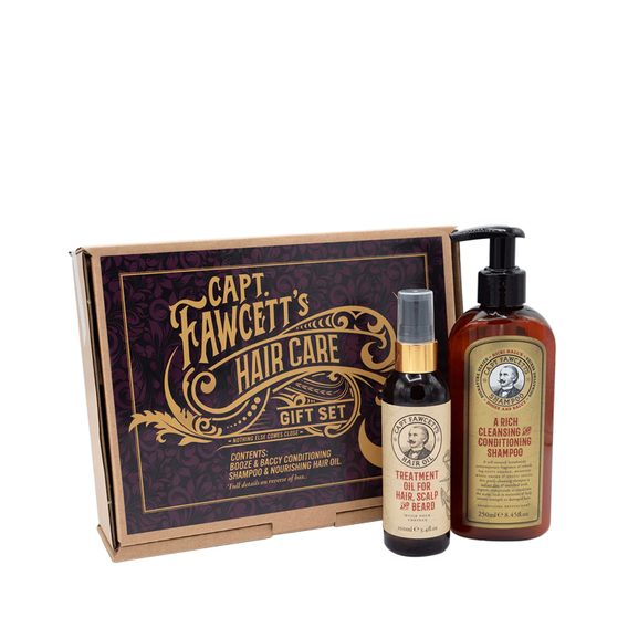 Coffret cadeau shampoing Booze & Baccy et huile capillaire Cpt. Fawcett Hair Care Gift Set