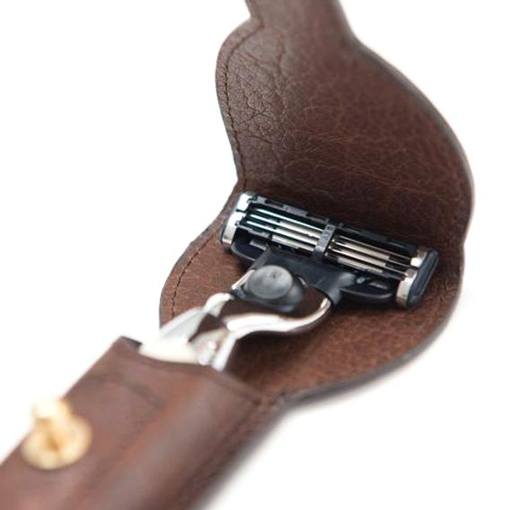Rasoir Cpt. Fawcett Mach 3 avec étui en cuir fait main