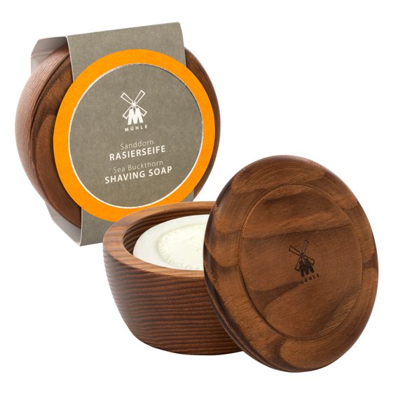 Savon à raser à Mühle Sea Buckthorn dans un bol en bois (65 g)