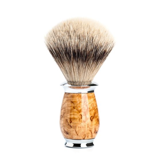 Blaireau de rasage Mühle Purist en poils de blaireau (silvertip badger, bouleau de Carélie)