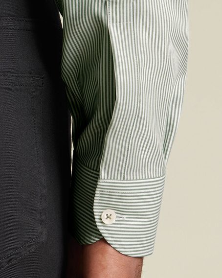 Charles Tyrwhitt Non-Iron Stretch Pinpoint Oxford Button-Down Shirt — Olive Stripe