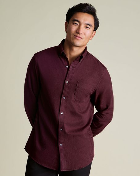 Charles Tyrwhitt Textured Flannel Shirt — Burgundy