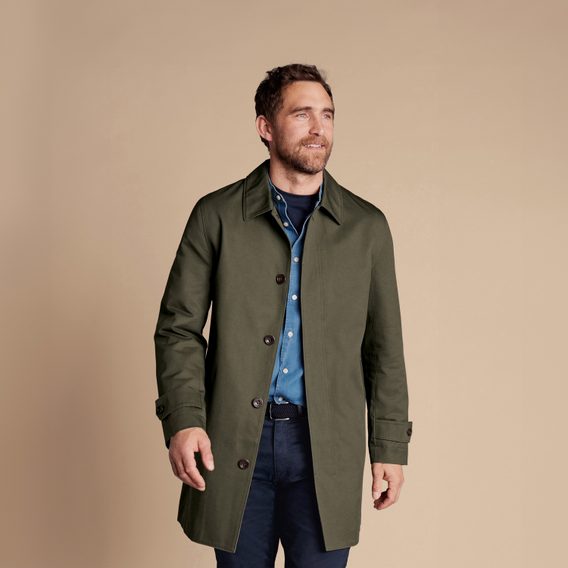 Charles Tyrwhitt Showerproof Cotton Raincoat — Olive
