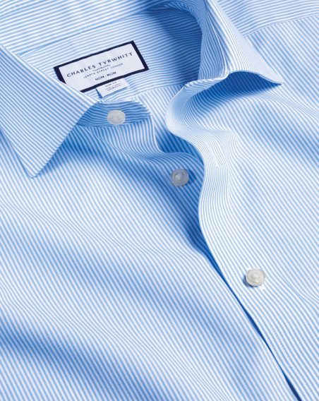 Charles Tyrwhitt Spread Collar Non-Iron Bengal Stripe Shirt — Sky Blue