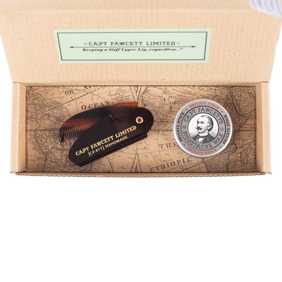 Coffret cadeau cire à moustache et peigne pliable Cpt. Fawcett (CF.87T) - Private Stock