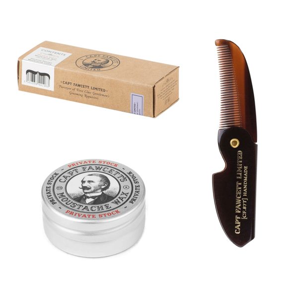 Coffret cadeau cire à moustache et peigne pliable Cpt. Fawcett (CF.87T) - Private Stock