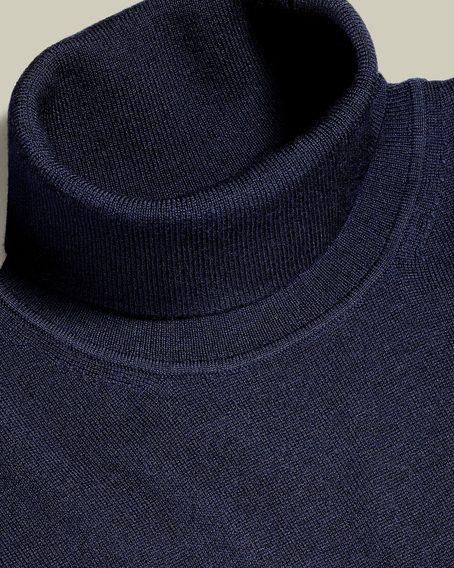 Charles Tyrwhitt Pure Merino Roll Neck Jumper — Navy