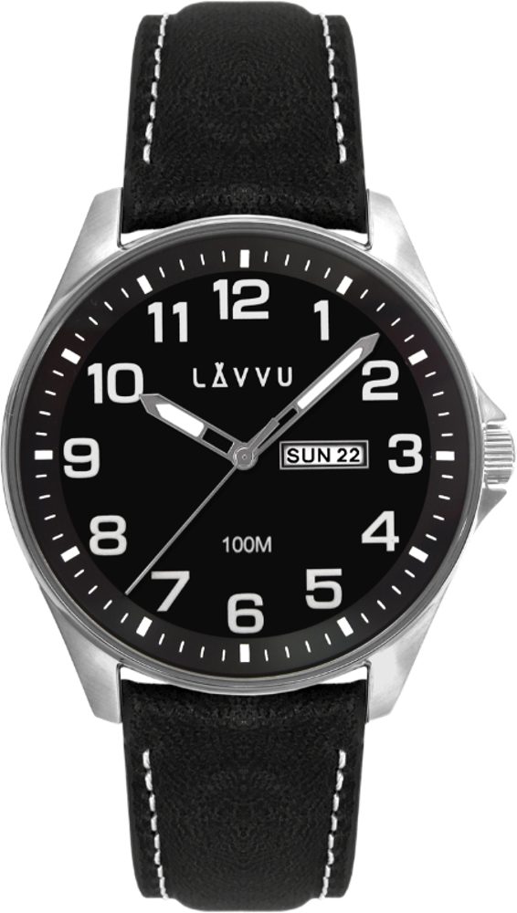 Ocelové pánské hodinky LAVVU LWM0145 BERGEN Black / Top Grain Leather