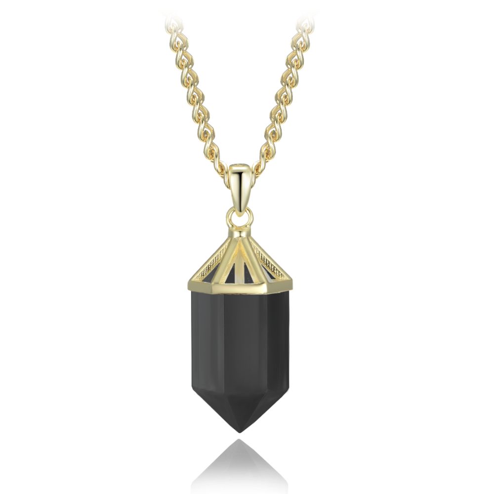 MINET Luxusní pozlacený stříbrný náhrdelník obsidián