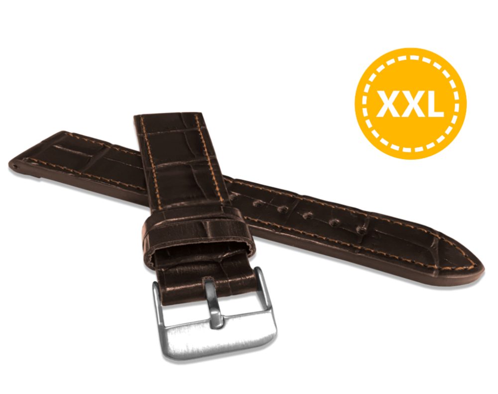 LAVVU XXL Prodloužený tmavě hnědý prošitý řemínek CROCO z luxusní kuže Top Grain - 18 XXL
