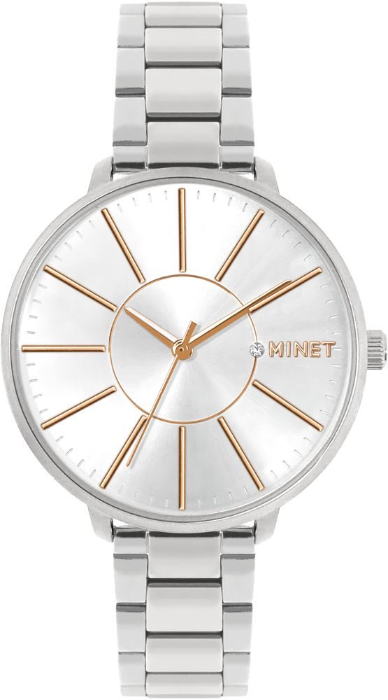 MINET Stříbrné dámské hodinky PRAGUE s rose gold indexy MWL5179