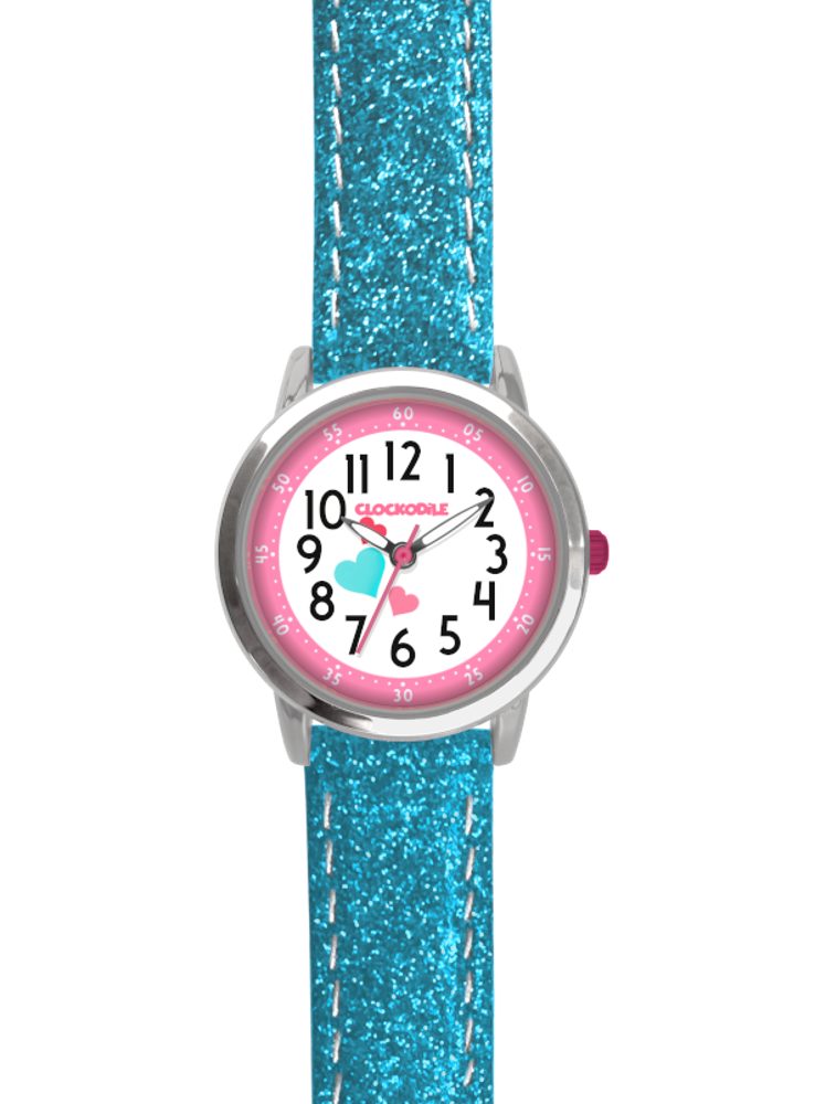 CLOCKODILE Tyrkysové třpytivé dívčí dětské hodinky HEARTS CWG5066