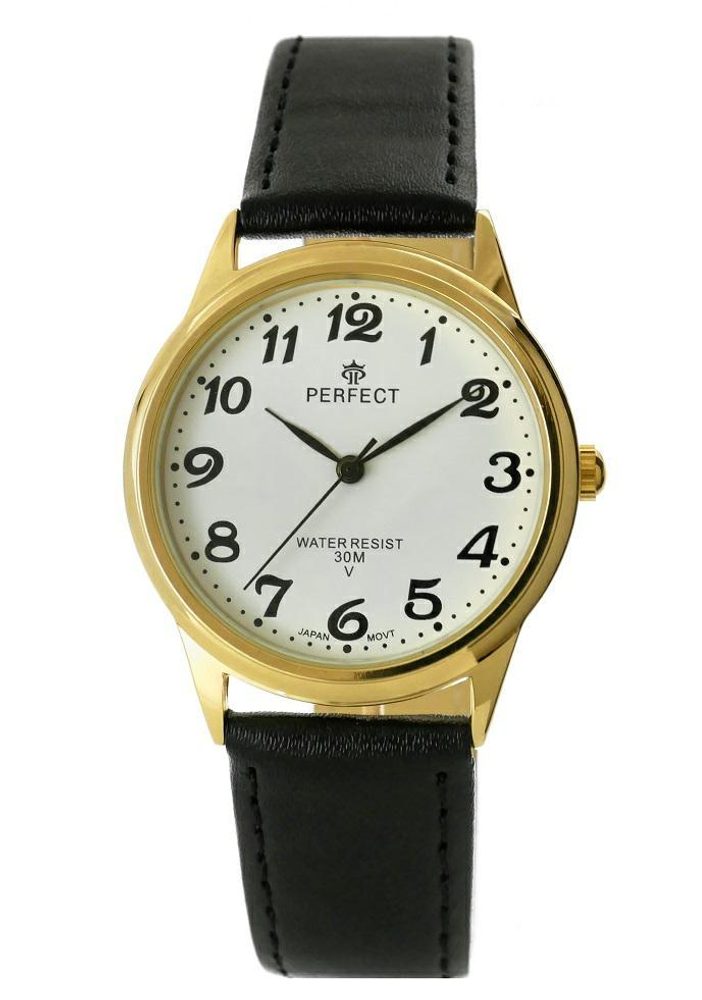 PERFECT PÁNSKÝ 010 XXL ZLATÝ RÁMEČEK, BÍLÝ ČÍSELNÍK, ČERNÝ PÁSEK