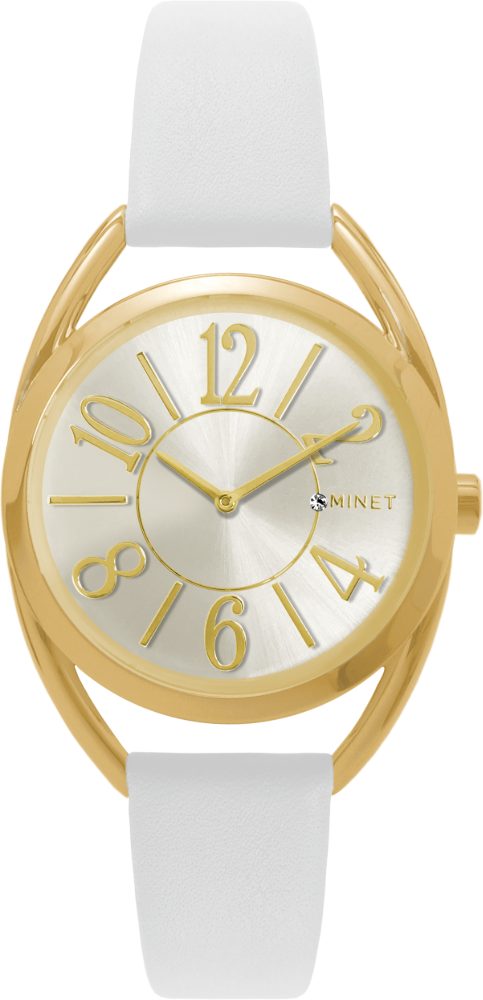 MINET Bílo-zlaté dámské hodinky s čísly ICON WHITE CHARM MWL5089