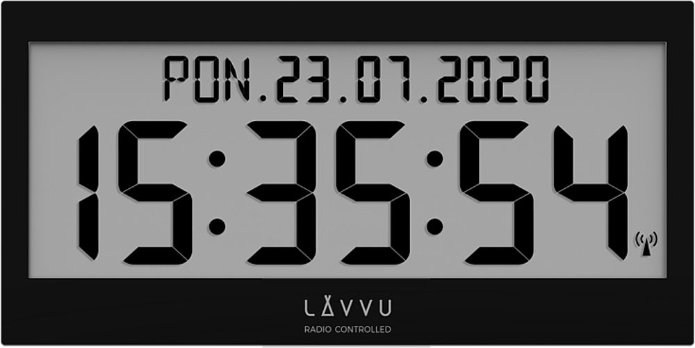Černé digitální hodiny s češtinou LAVVU MODIG řízené rádiovým signálem LCX0011