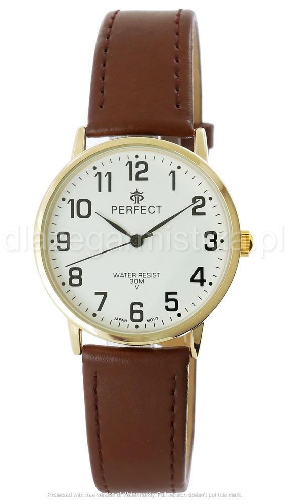 PERFECT PÁNSKÝ 093 XXL ZLATÝ KRYT, BÍLÝ ČÍSELNÍK, HNĚDÝ PÁSEK