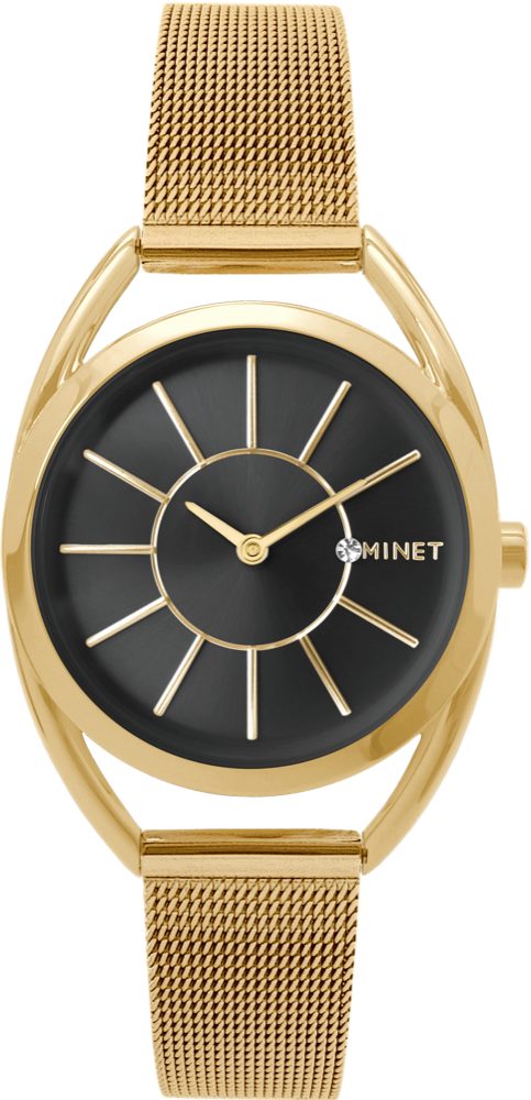 MINET Hodinky ICON GOLD MESH s černým číselníkem