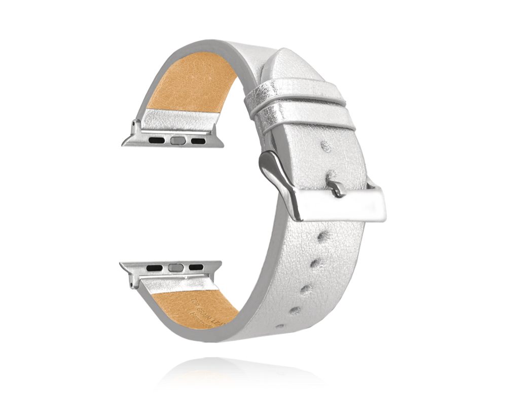 Stříbrný kožený řemínek MINET Top Grain pro APPLE WATCH 42-44 mm MSXAZS2