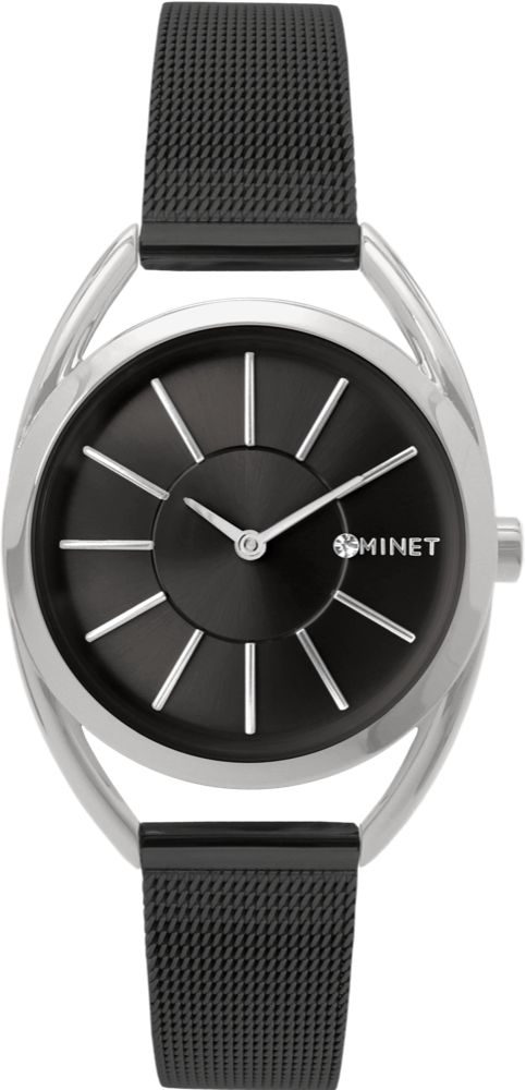 MINET Stříbrno-černé dámské hodinky ICON BLACK MESH MWL5098
