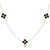 MINET Stříbrný náhrdelník čtyřlístky s černou perletí