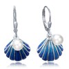 MINET Stříbrné náušnice modrá mušle s perličkou