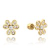 MINET Zlaté náušnice kytičky na šroubek s bílými zirkony Au 585/1000 1,45 g