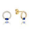 MINET Zlaté náušnice s bílými a modrými zirkony Au 585/1000 0,90g