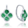 MINET Stříbrné náušnice čtyřlístky s malachitem