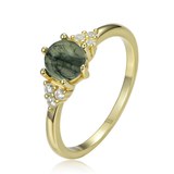 MINET Elegantní pozlacený stříbrný 925/1000 prsten s mechovým achátem a zirkonem JMAS0318GR